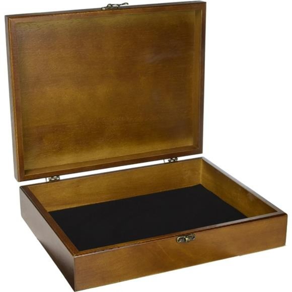 Old World Wooden Keepsake Box with Brass Closure and Walnut Finish 12 x 9.5 inch - Picture 4 of 4
